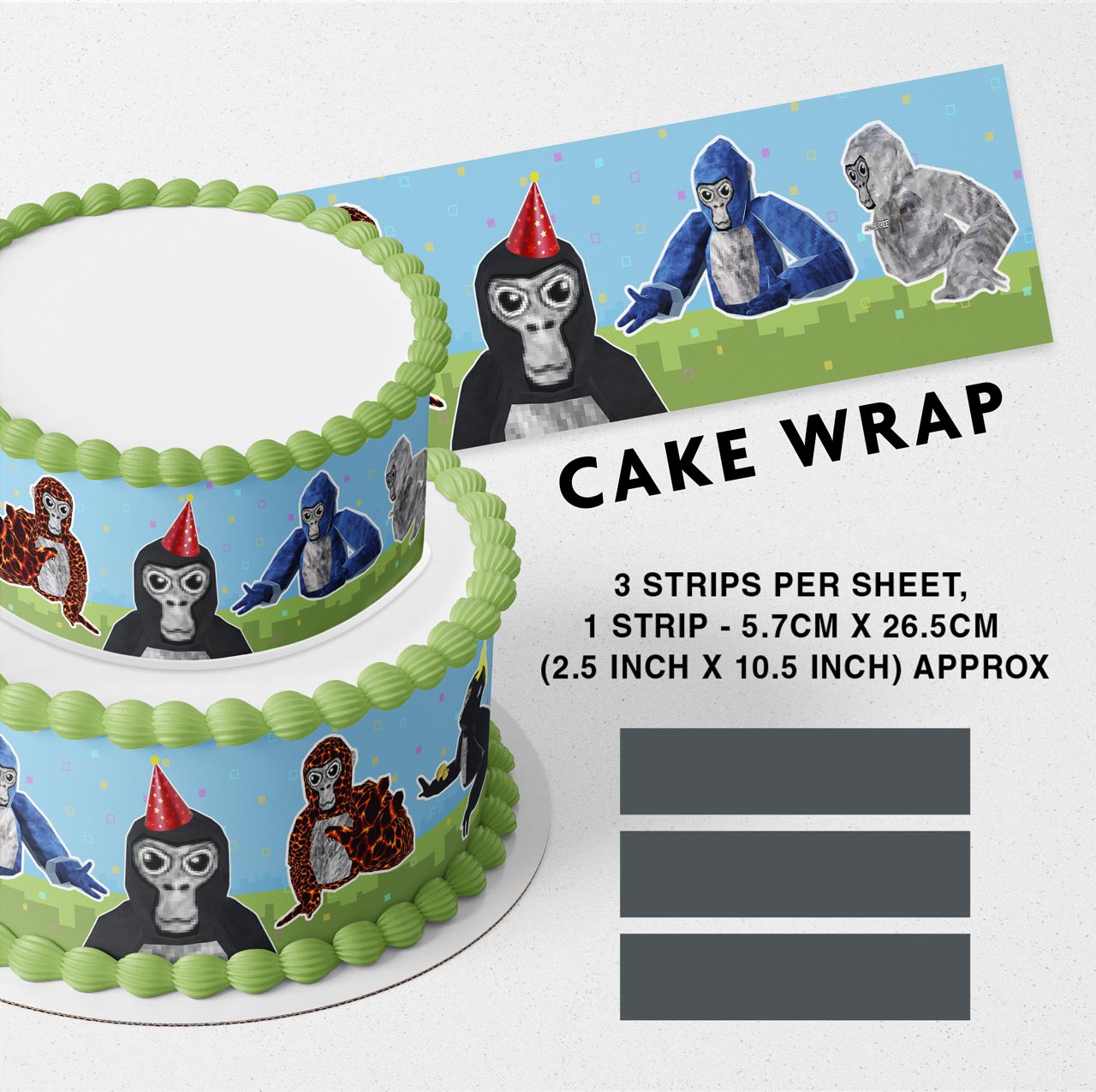 Gorilla Tag Strips Edible Cake Toppers Cake Wraps – Edible Cake Topper Corp