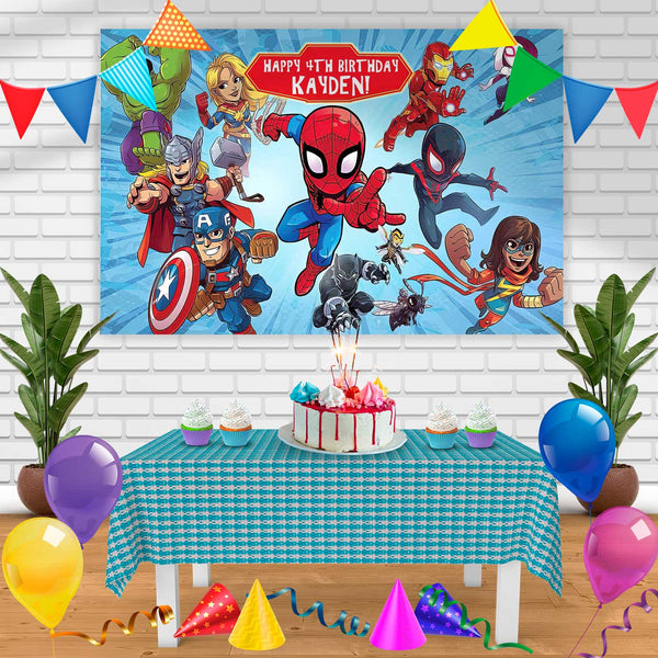 Marvel Super Hero H Birthday Banner Personalized Party Backdrop Decoration
