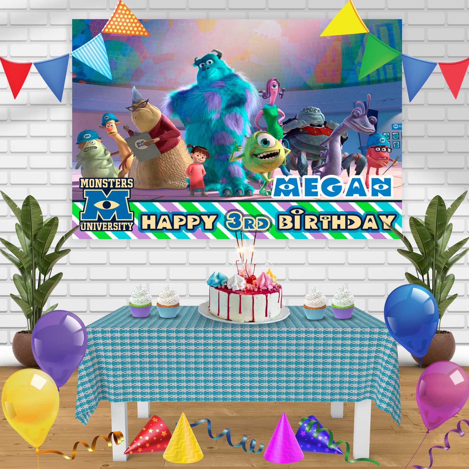 monsters inc 3rd birthday Monsters Inc Birthday Banner Personalized Party Backdrop Decoration – Ediblecaketopper