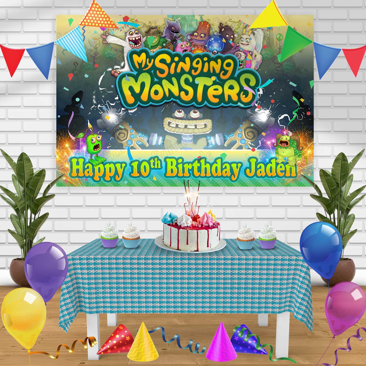 my singing monsters birthday invitation My Singing Monsters MSM Birthday Banner Personalized Party Backdrop De – Ediblecaketopper