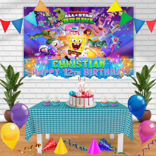 Nickelodeon All Star Brawl 2021 Birthday Banner Personalized Party Backdrop Decoration