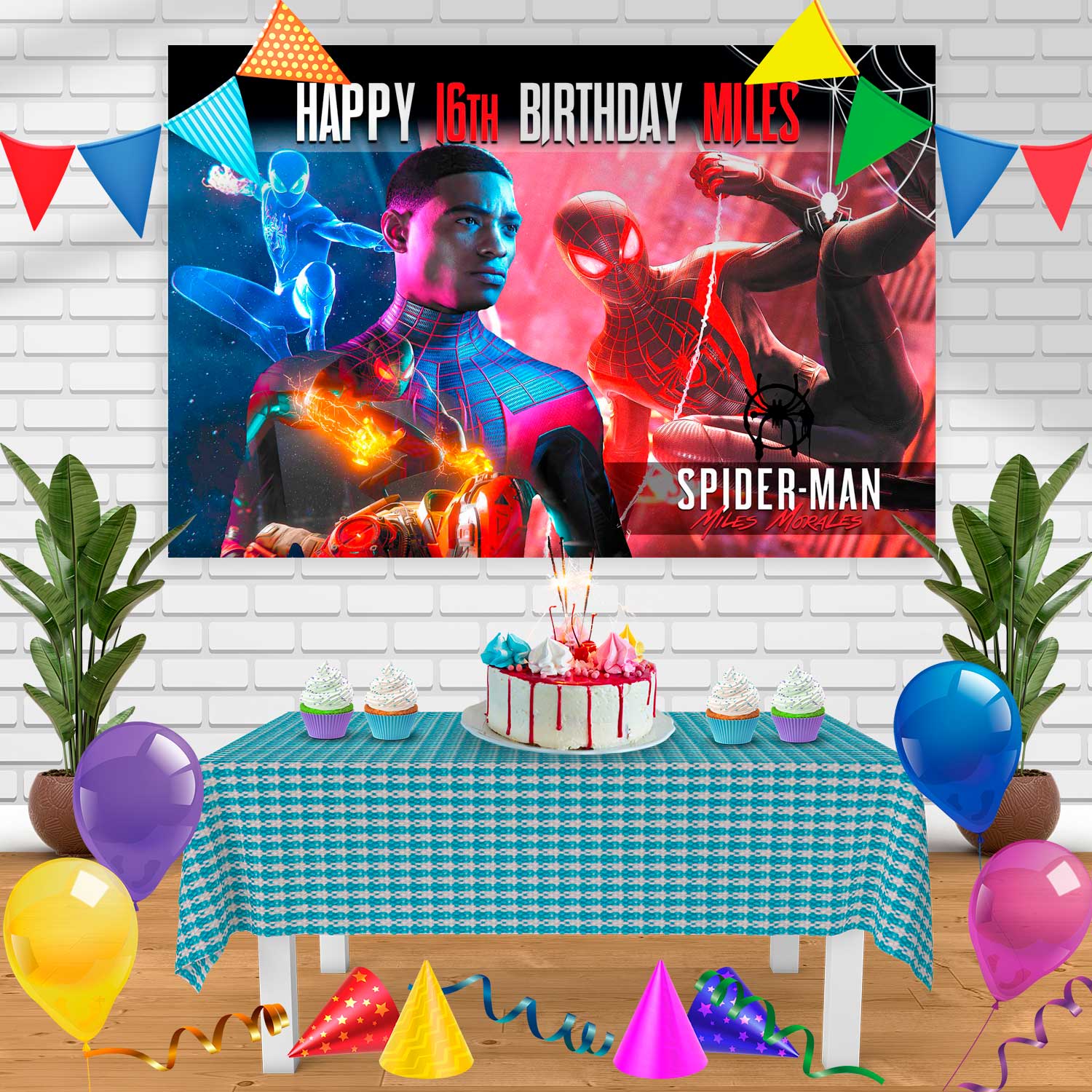 Spider Man Miles Morales Birthday Banner Personalized Party Backdrop D