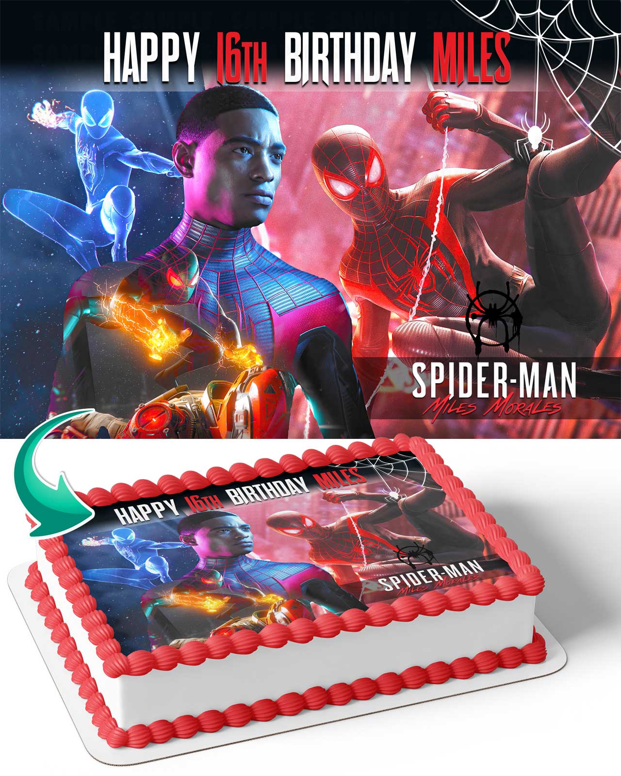 Spider Man Miles Morales Edible Cake Toppers Ediblecaketopper spider-man-miles-morales-edible-cake-toppers-ediblecaketopper