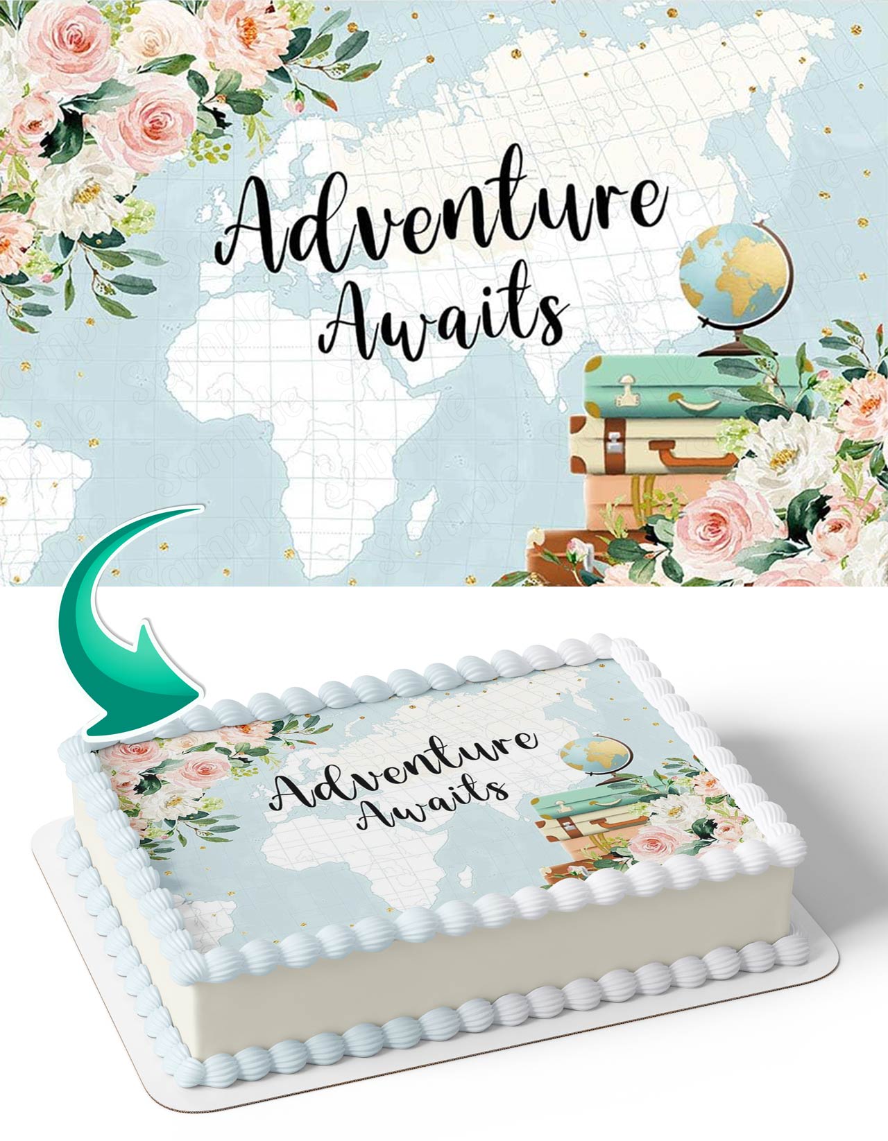 Adventure Awaits Adventure Begins Map Around World Edible Cake Toppers 