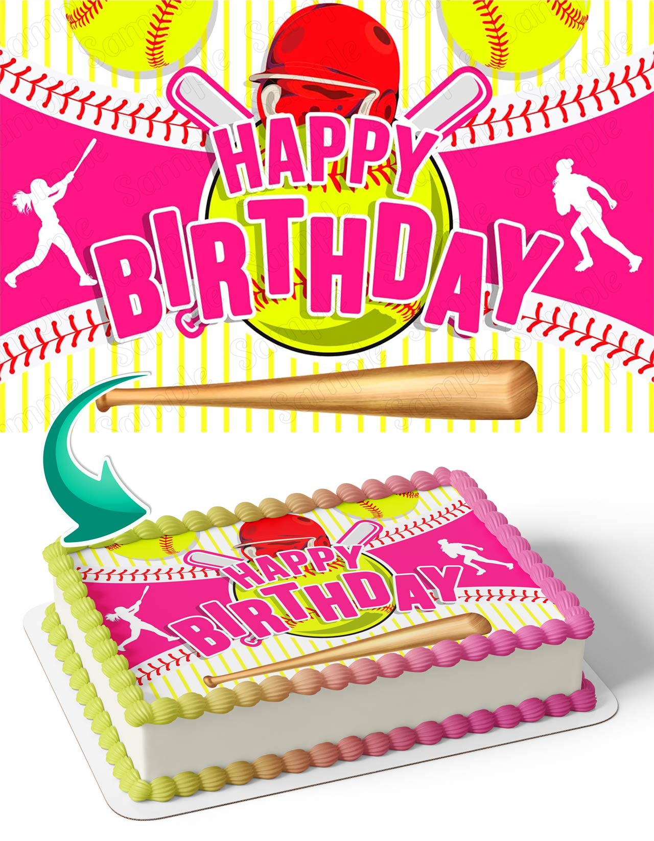 Softball League Girls Teens Pink Edible Cake Toppers Edible Cake