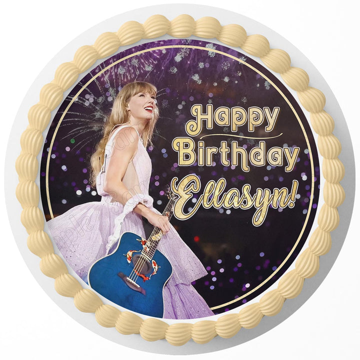 Taylor Singer Guitar Edible Cake Toppers Round