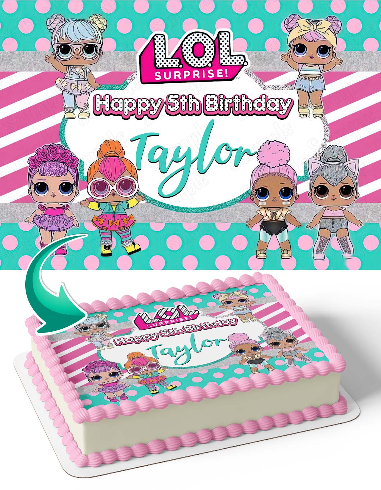 LOL Surprise Dolls Princess Girl Pink Aqua Edible Cake Toppers