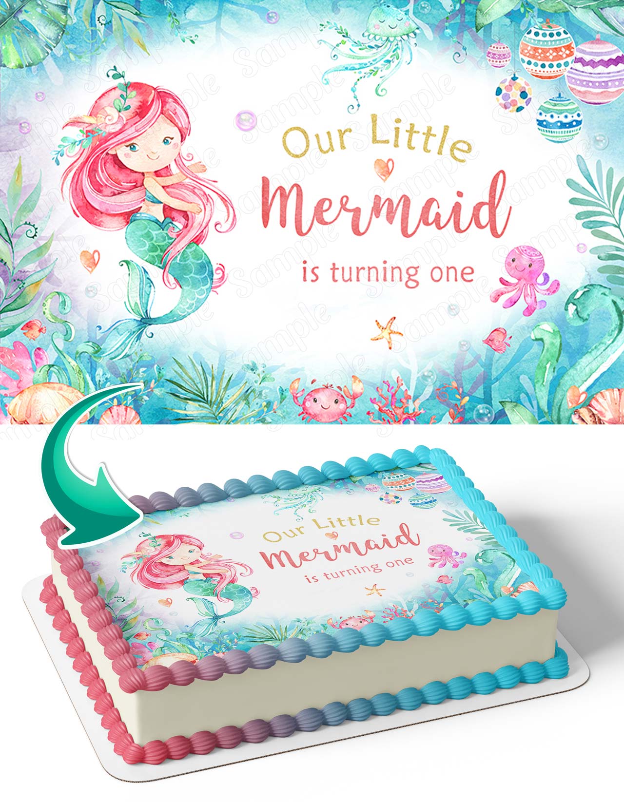Sweet Tops Personalised Mako Mermaid Edible Round Birthday Cake Topper - Icing Sheet, Multicoloured