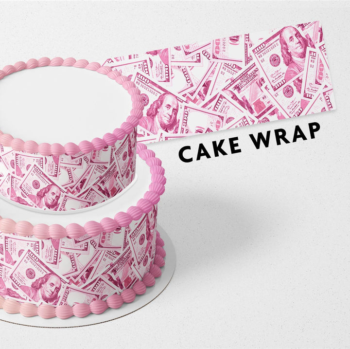 100 Dollar Bill Pink Strips Edible Cake Toppers Cake Wraps