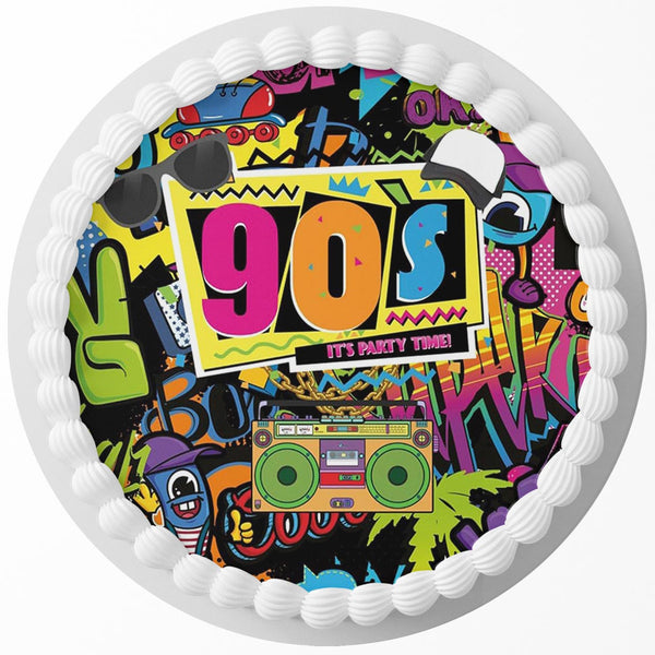 90s Hip Hop Disco Retro Edible Cake Toppers Round
