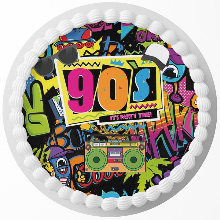 90s Hip Hop Disco Retro Edible Cake Toppers Round