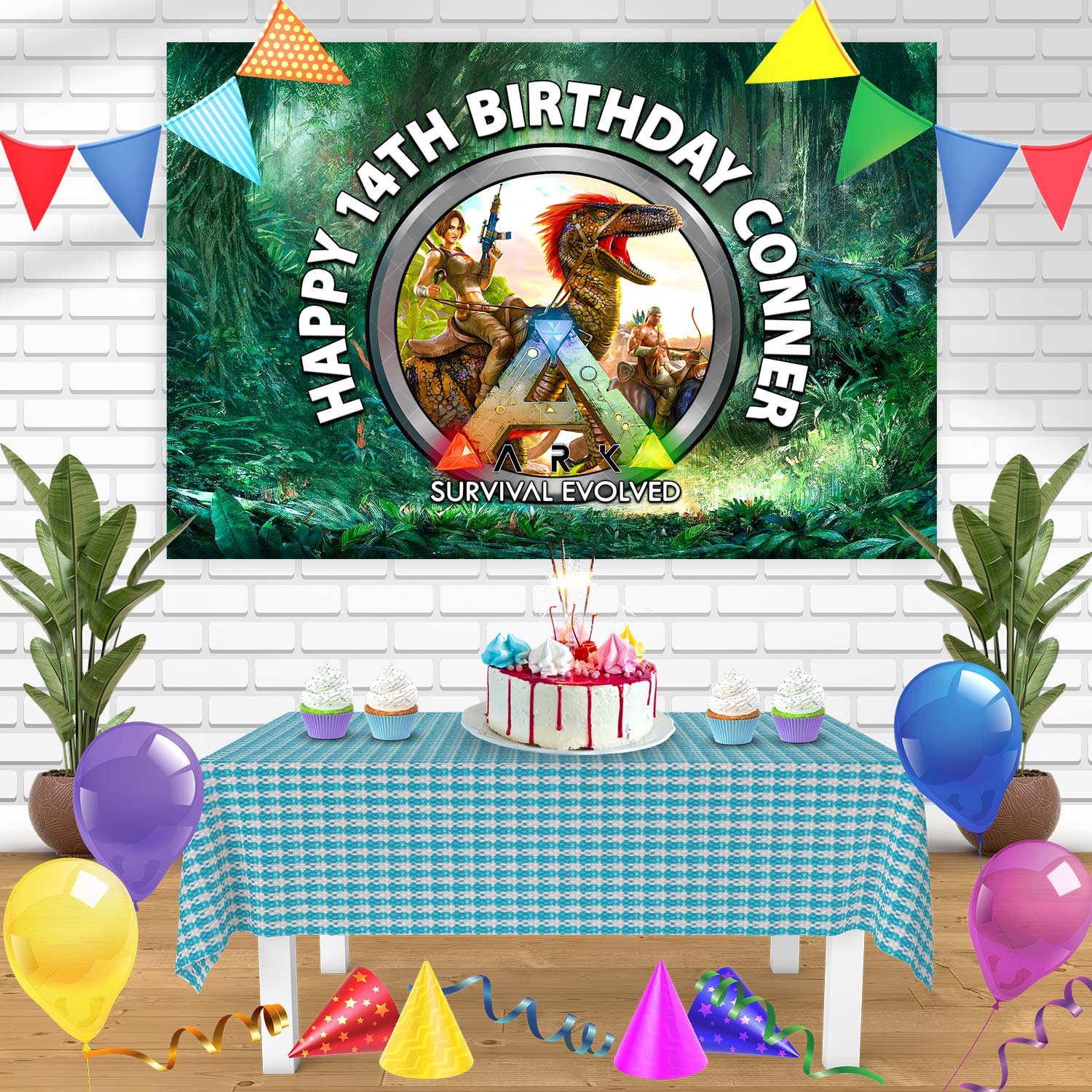 Ark Rag Banner ARK Survival Evolved Birthday Banner Personalized Party Backdrop Decor ...