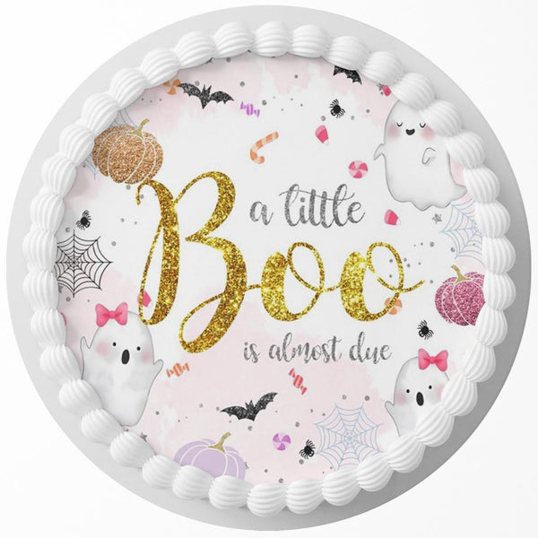 A Little Boo Is Almost Due Horror Edible Cake Toppers Round