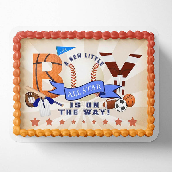 A New Little All Star is on the Way Sport Baby Shower Edible Cake Toppers