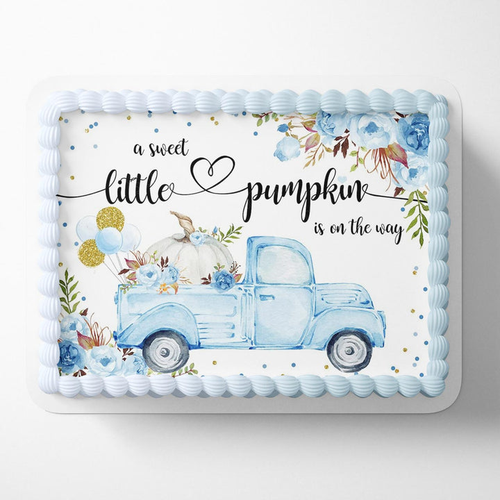 A Sweet Little Pumpkin is On The Way Boys Blue Truck BBG Edible Cake Toppers