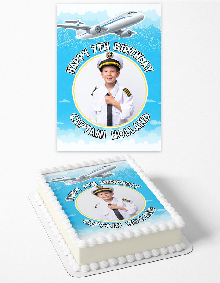 Airplane Airline Pilot Captain Photo Frame Edible Cake Topper Image