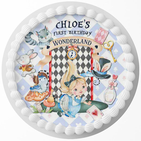 Alice Wonderland Water Color Edible Cake Toppers Round