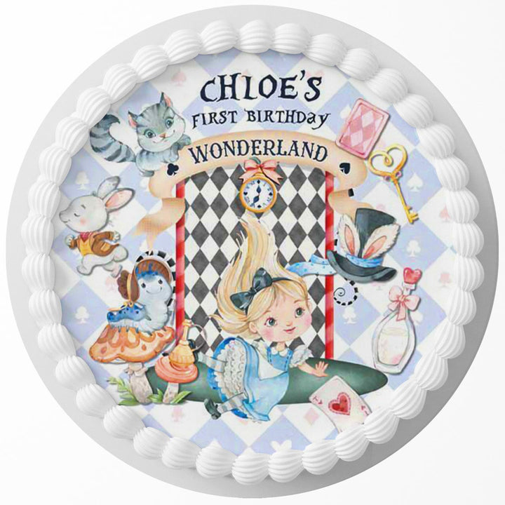 Alice Wonderland Water Color Edible Cake Toppers Round