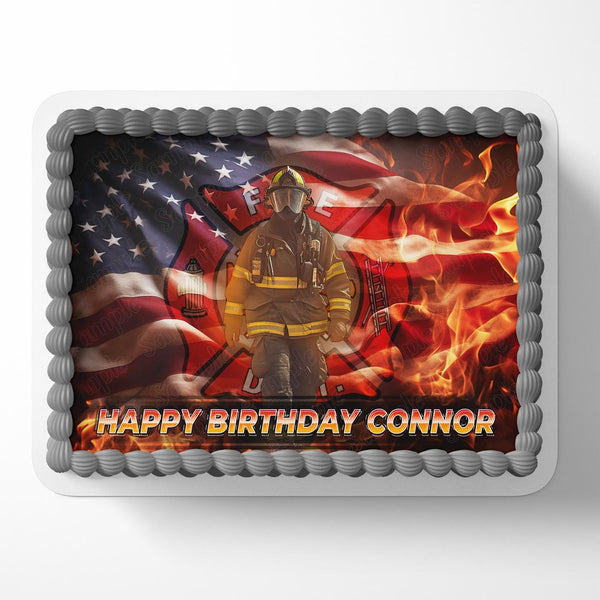 American Firefighter US Rescue Edible Image Cake Topper Personalized Birthday Sheet Decoration Custom Party Frosting Transfer Fondant