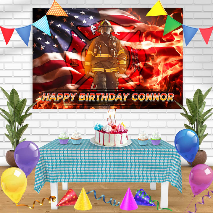 American Firefighter USA Rescue 1 Bn Birthday Banner Personalized Party Backdrop Decoration