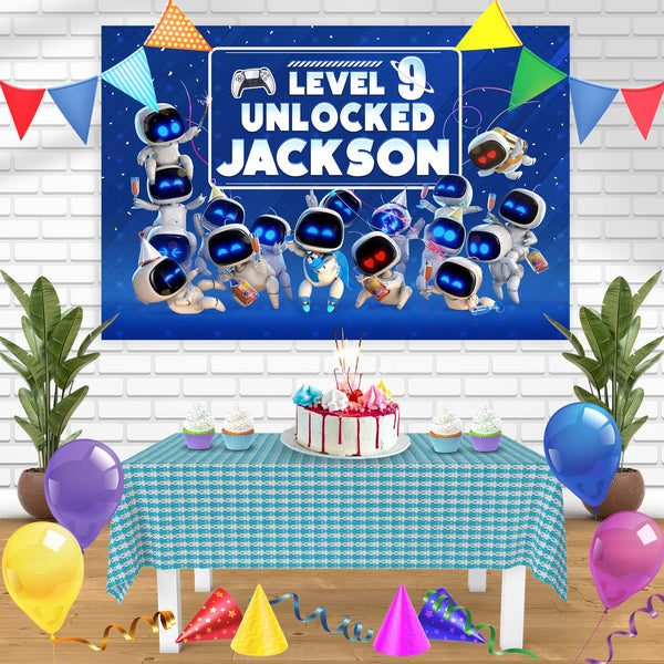 Astro Bot Captain Game Level Unlocked Birthday Banner Personalized Party Backdrop Decoration