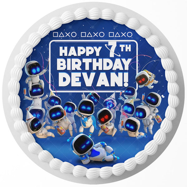 Astro Bot Captain Game Edible Cake Toppers Round