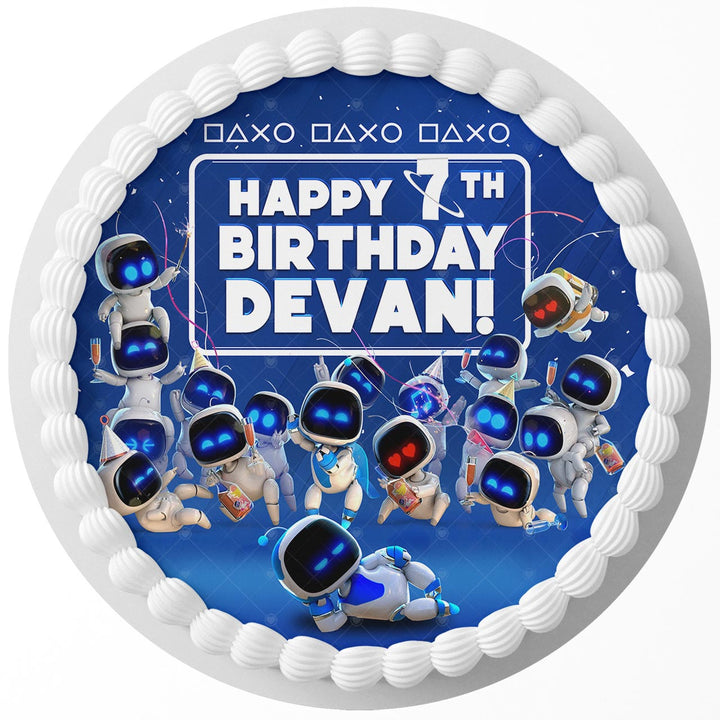 Astro Bot Captain Game Edible Cake Toppers Round