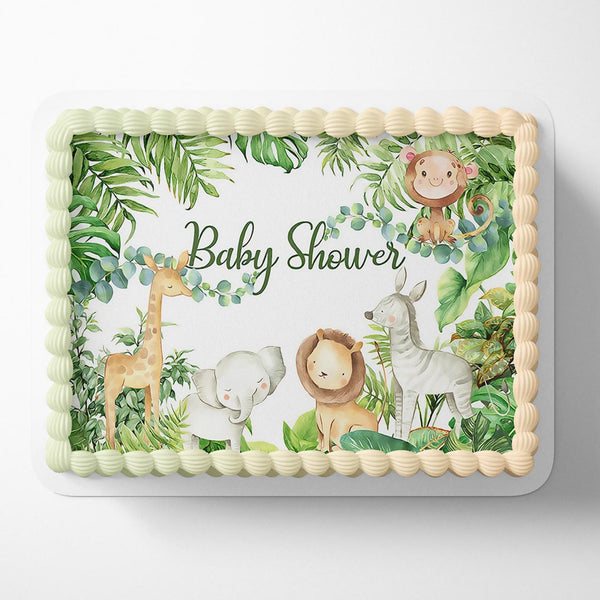 Baby Shower Green Leaves Forest Cute Elephant Lion Deer Animals GAF Edible Cake Toppers