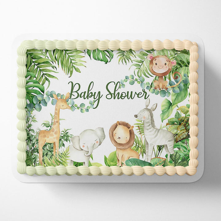 Baby Shower Green Leaves Forest Cute Elephant Lion Deer Animals GAF Edible Cake Toppers