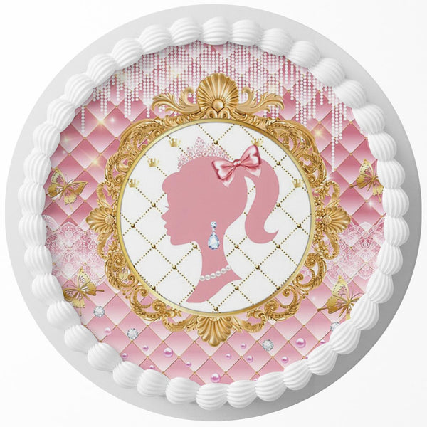 Barbie Pink Princess PR Edible Cake Toppers Round