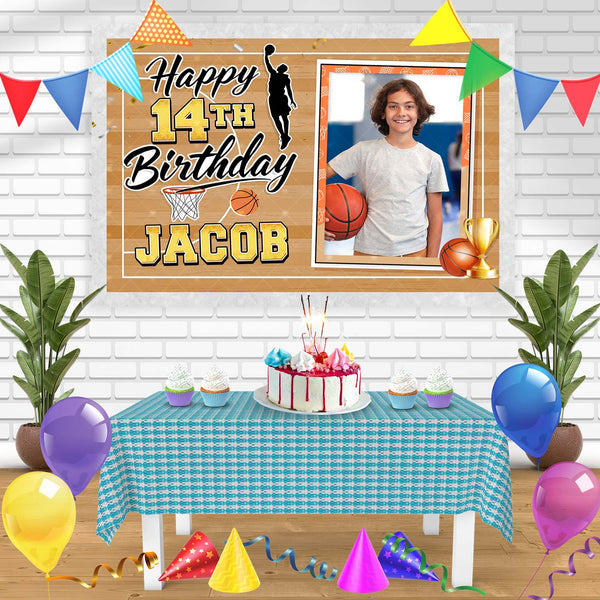 Basketball Sport School Custom Photo Birthday Banner Personalized Party Backdrop Decoration