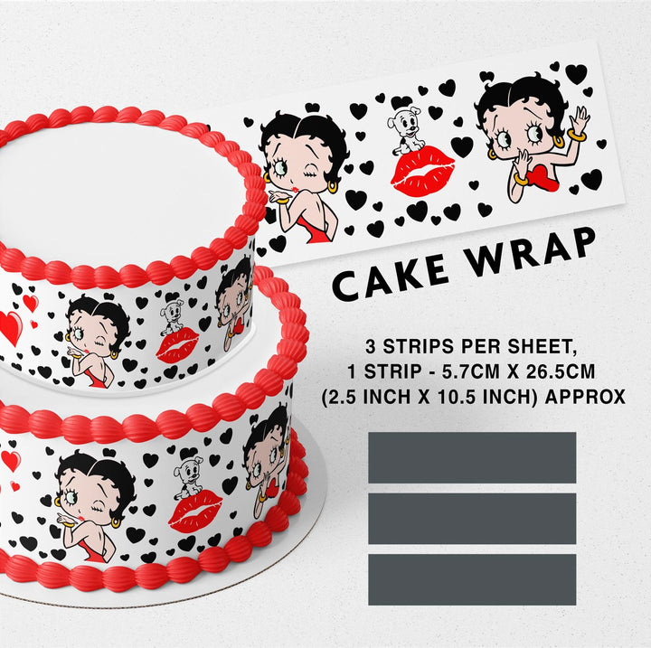 Betty Boop Black Hearts Strips Edible Cake Toppers Cake Wraps