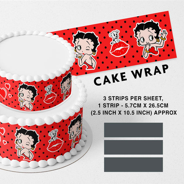Betty Boop Black and Red Dots Strips Edible Cake Toppers Cake Wraps