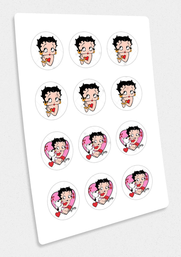 Betty Boop Dog Heart Edible Cupcake Toppers