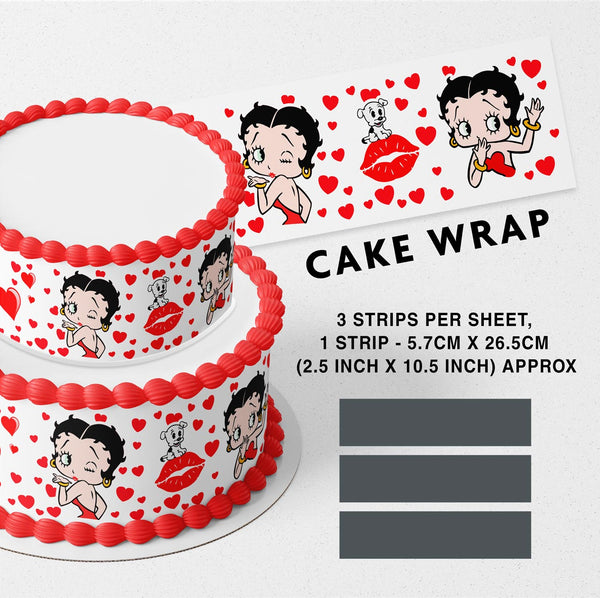 Betty Boop Red Hearts Strips Edible Cake Toppers Cake Wraps