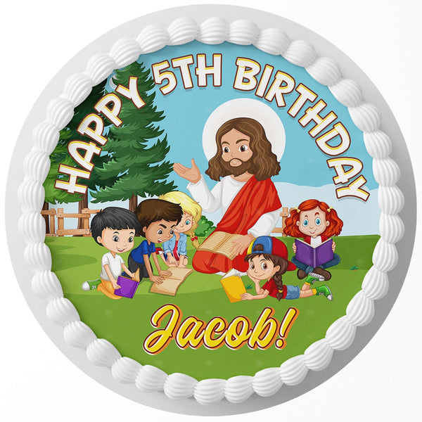 Bible Jesus of Nazareth Teaching Children  Edible Cake Toppers Round