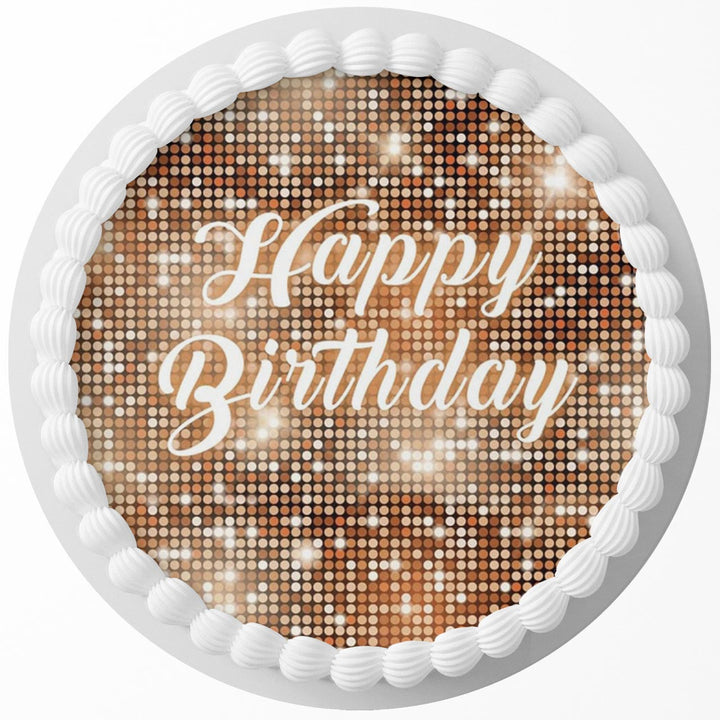 Birthday Shine Glamour Luxury Fashion Glitter Edible Cake Toppers Round