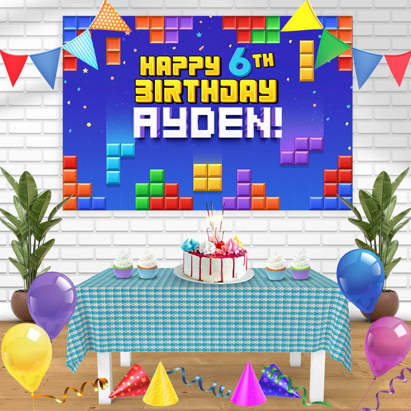 Block Blast Puzzle Tetris Retro Game Birthday Banner Personalized Party Backdrop Decoration