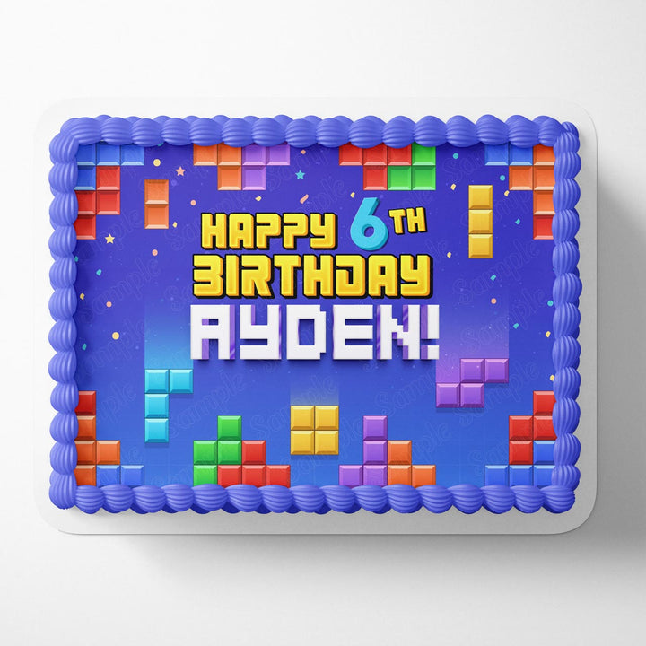Block Blast Puzzle Tetris Retro Game Lego Edible Cake Toppers