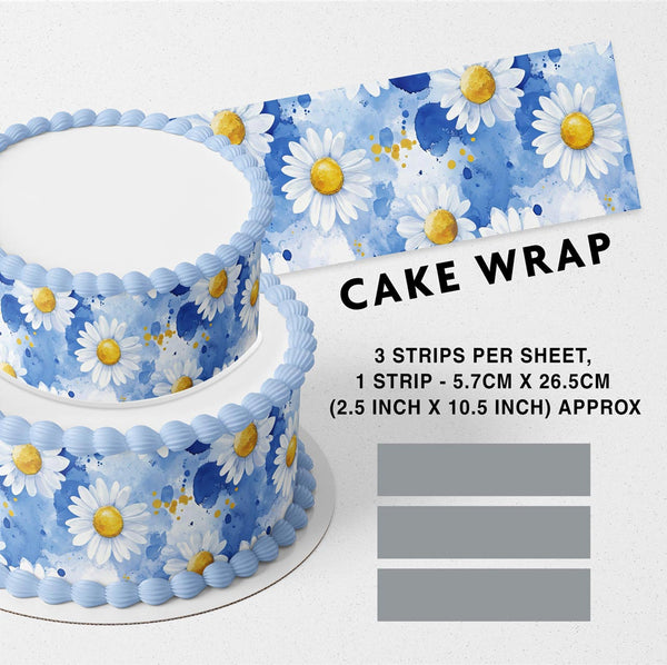 Blue Yellow Daisy Flowers Edible Cake Toppers Cake Wraps