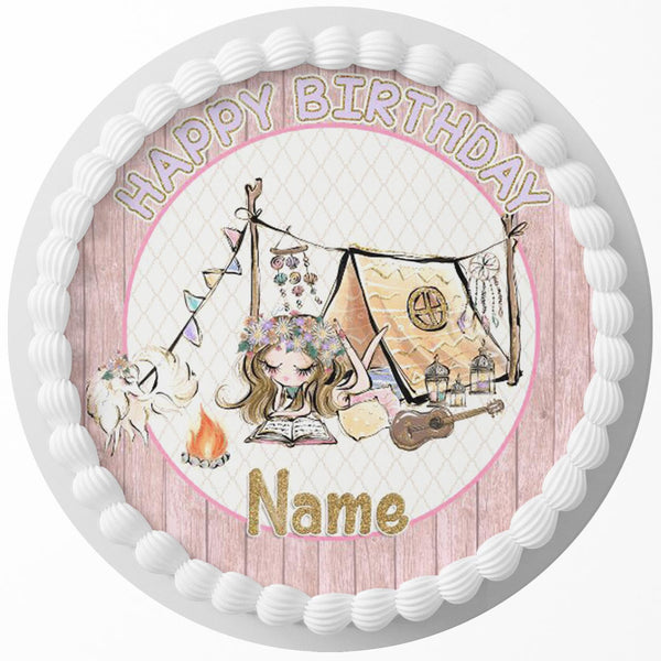 Boho Glamping Edible Cake Toppers Round