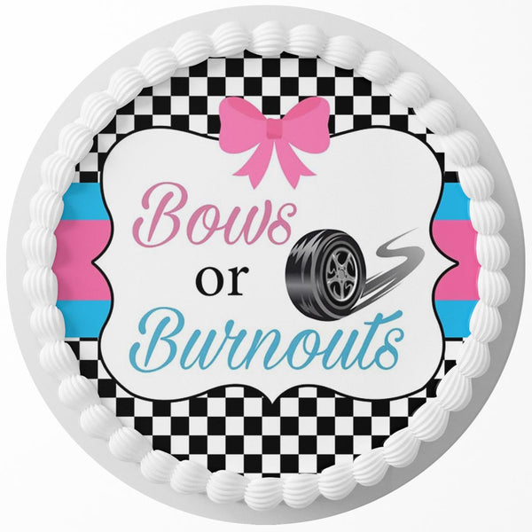 Bows or Burnouts Reveal Gender Edible Cake Toppers Round