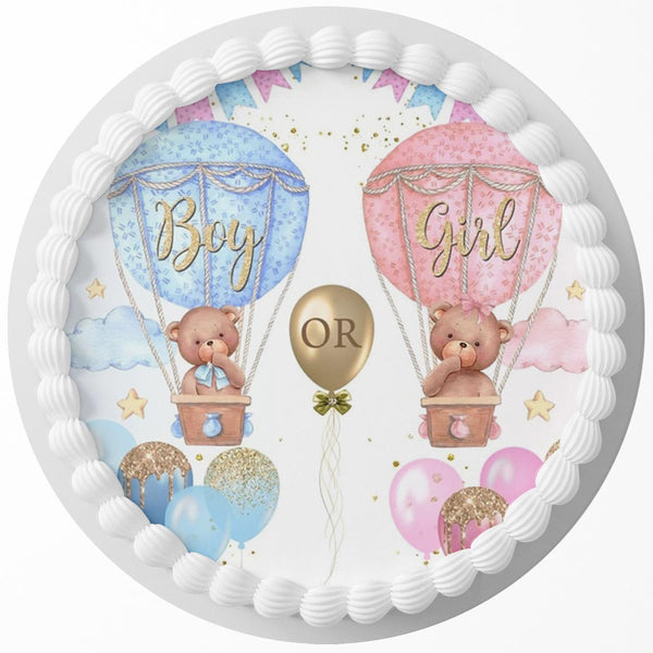 Boy or Girl Gender Baby G Edible Cake Toppers Round
