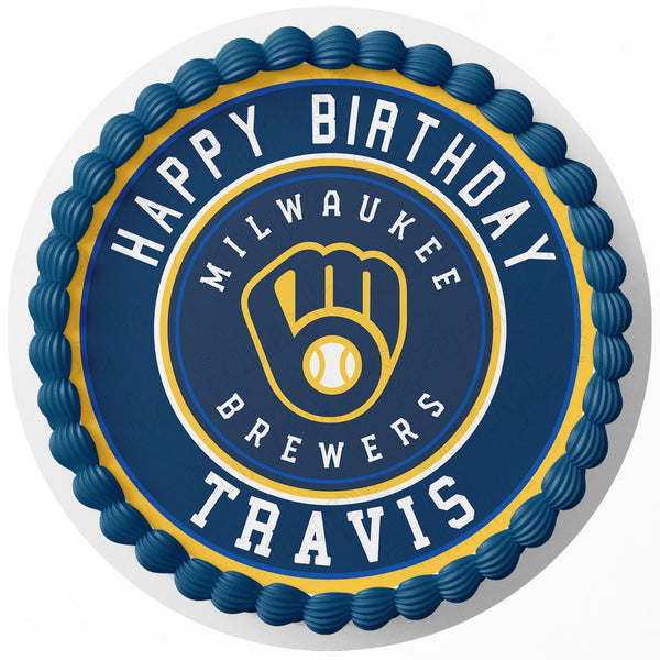 Milwaukee Brewers Baseball Edible Image Cake Topper Personalized Birthday Sheet Decoration Custom Party Frosting Transfer Fondant Round Circle