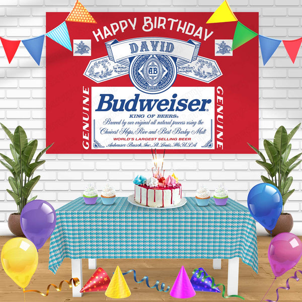 Budweiser Beer Fans Red Bn Birthday Banner Personalized Party Backdrop Decoration