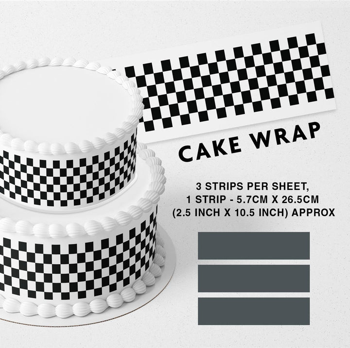 Checkers Black Race Flag Strips Edible Cake Toppers Cake Wraps