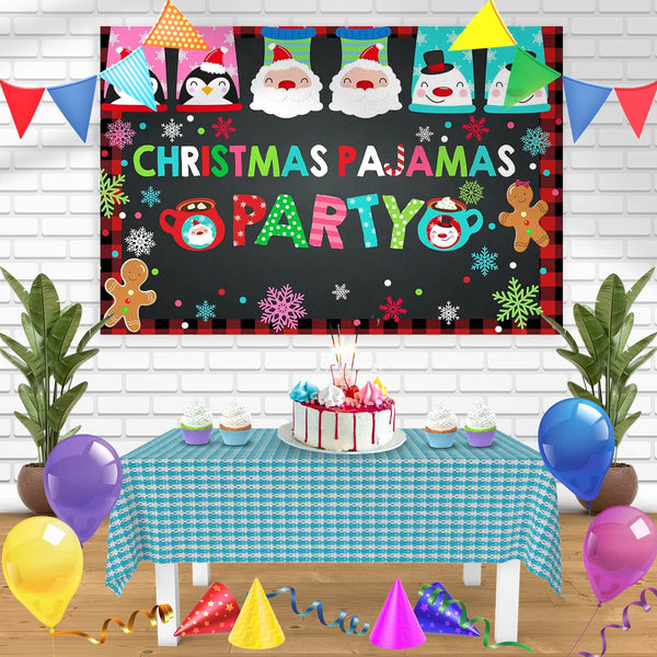 Christmas Pajama Party Snowflake Santa Winter Bn Birthday Banner Personalized Party Backdrop Decoration