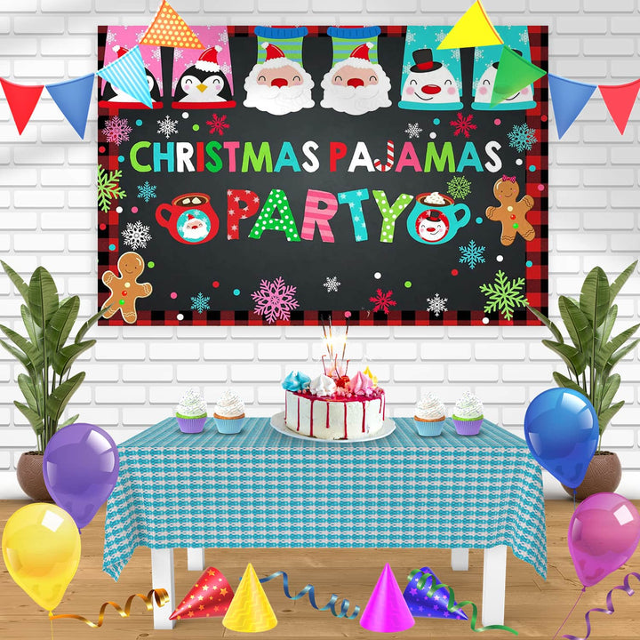 Christmas Pajama Party Snowflake Santa Winter Bn Birthday Banner Personalized Party Backdrop Decoration