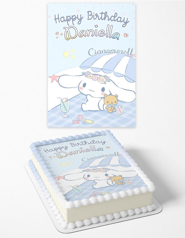 Cinnamoroll Umbrella Teddy Bear Blue Edible Cake Toppers