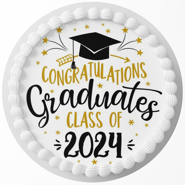 Congratulations Graduate Class of Any Year Edible Cake Toppers Round